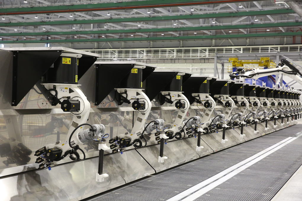 Boeing worker operates the autoclave at Boeing’s 777X Composite Wing facility, where a panel for a 777 wing is about to be cured.