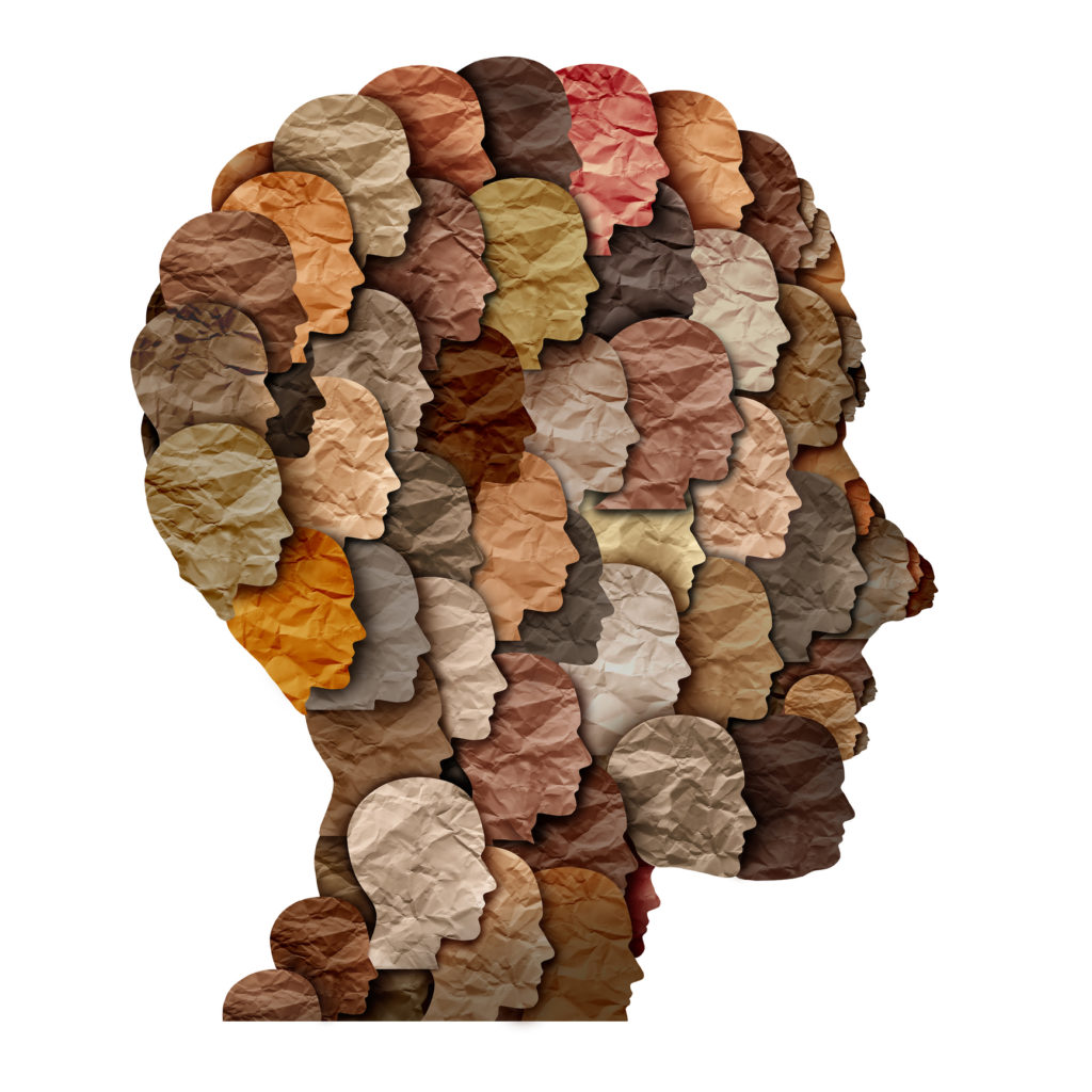 face made of different color faces made of paper