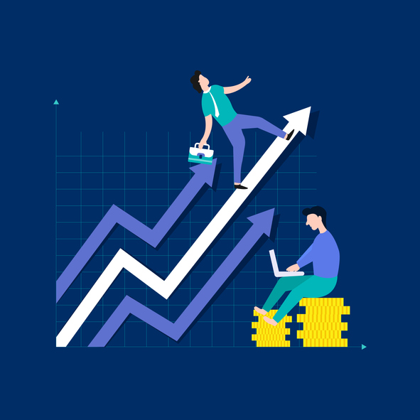 Businessman with growth graph and progress of business concept stock illustration