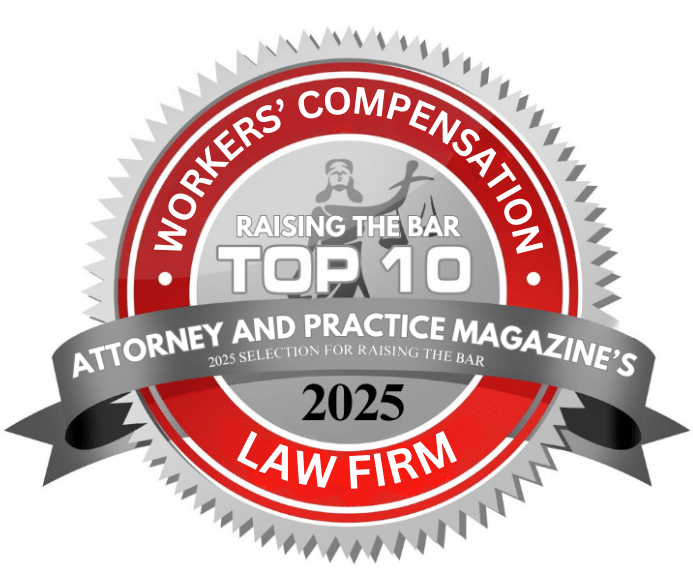 Attorney and Practice Magazine Raising the bar Top ten law firm 2025 awarad badge