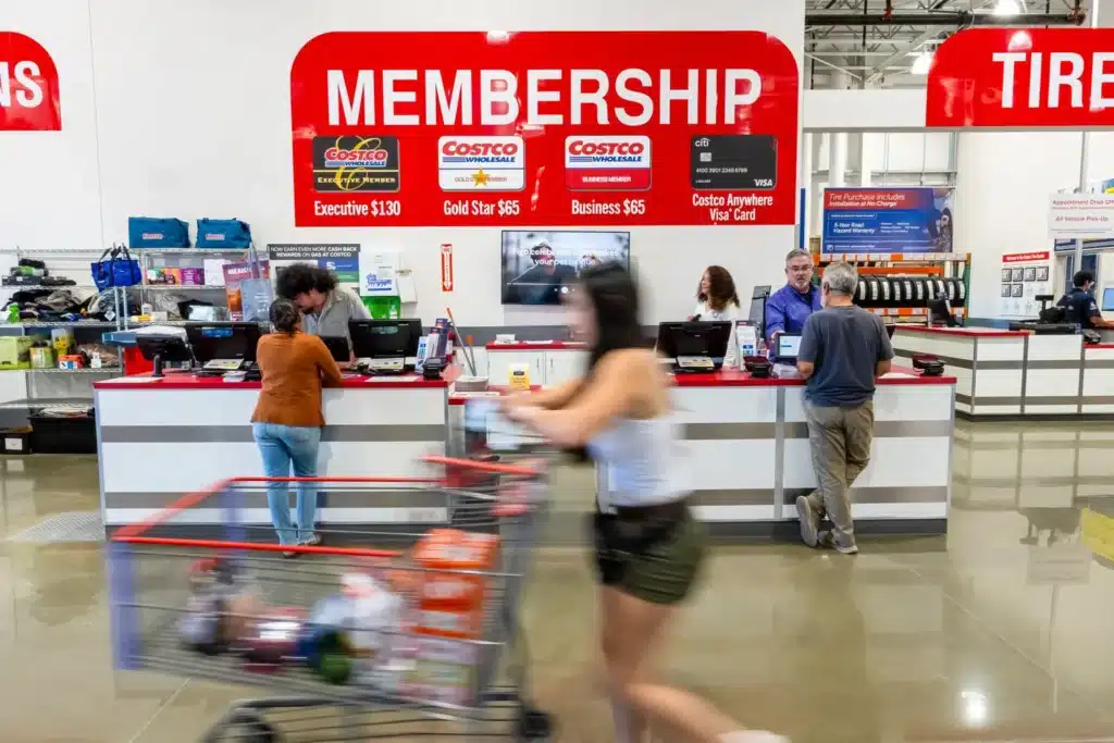 The membership counter inside a Costco store in Napa, Calif. A new lawsuit seeks to ensure that Costco will pass tariff refunds to buyers. (David Paul Morris / Bloomberg, file)
