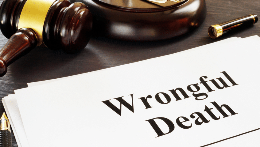 Wrongful Death written at the top of a page with a gavel resting nearby.